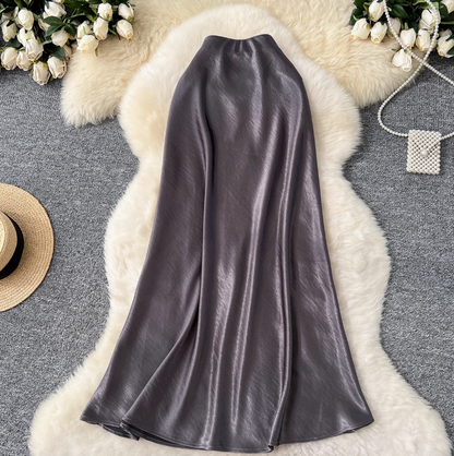 Draped A-line Fishtail Satin Skirt