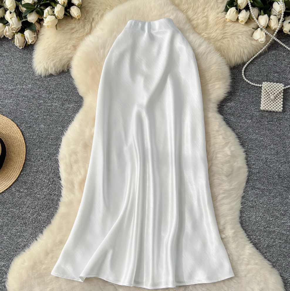 Draped A-line Fishtail Satin Skirt