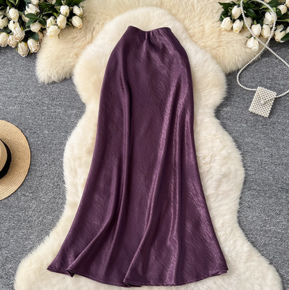 Draped A-line Fishtail Satin Skirt