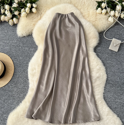 Draped A-line Fishtail Satin Skirt
