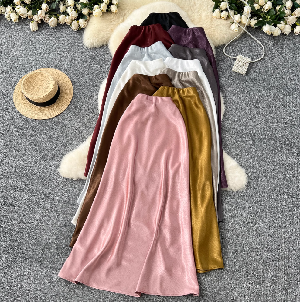 Draped A-line Fishtail Satin Skirt