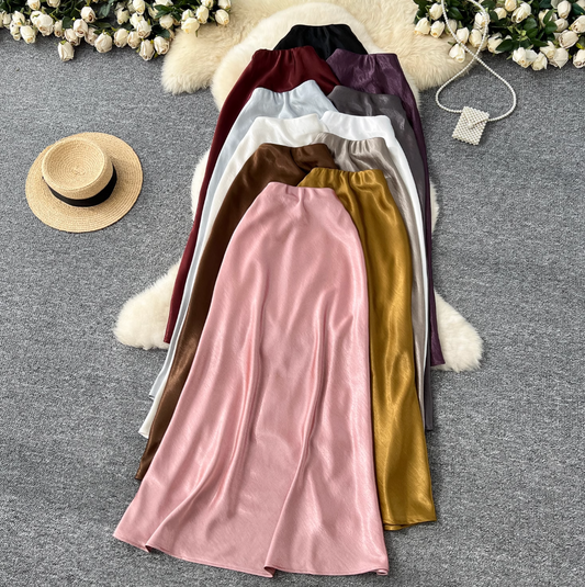 Draped A-line Fishtail Satin Skirt