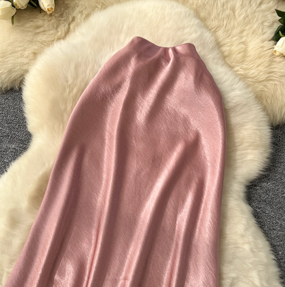 Draped A-line Fishtail Satin Skirt