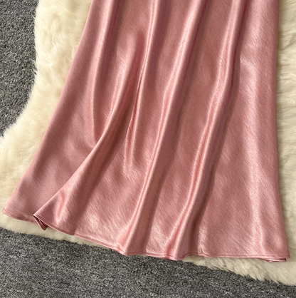 Draped A-line Fishtail Satin Skirt