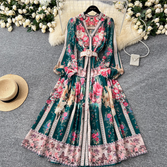 Women's Floral Print V-Neck Summer Dress