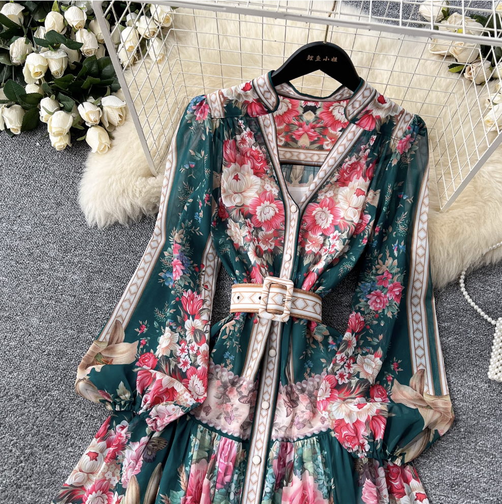 Women's Floral Print V-Neck Summer Dress