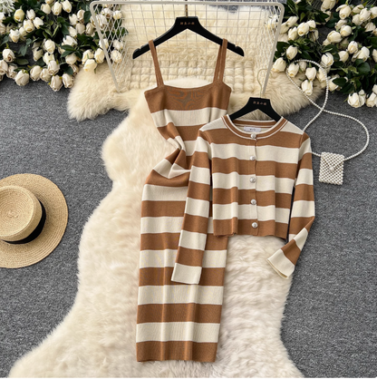 Striped Cardigan & Slip Dress Ensemble