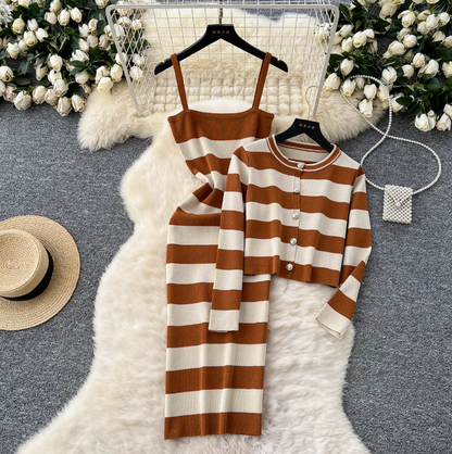 Striped Cardigan & Slip Dress Ensemble