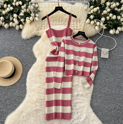 Striped Cardigan & Slip Dress Ensemble