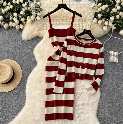 Striped Cardigan & Slip Dress Ensemble