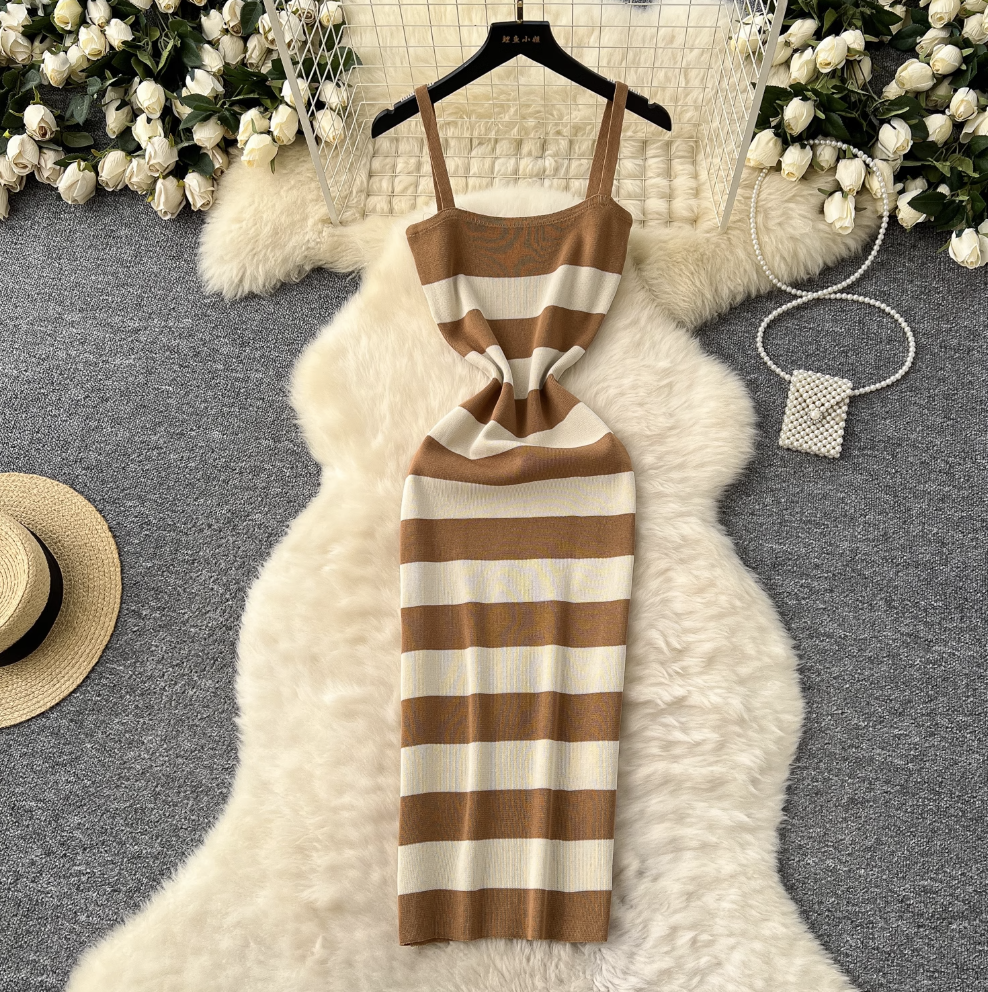 Striped Cardigan & Slip Dress Ensemble