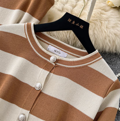 Striped Cardigan & Slip Dress Ensemble