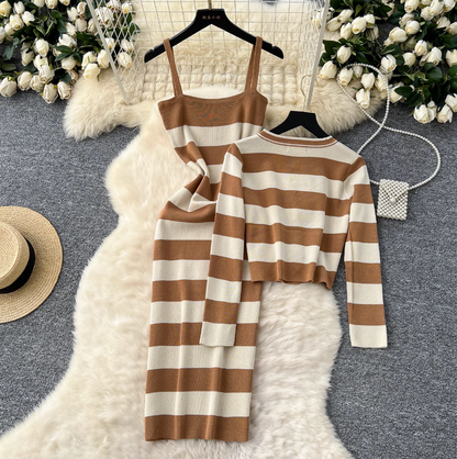 Striped Cardigan & Slip Dress Ensemble