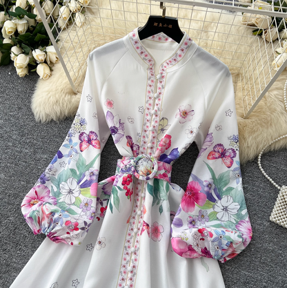 Vintage Flared Sleeve Floral Dress