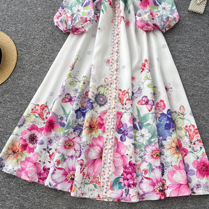 Vintage Flared Sleeve Floral Dress