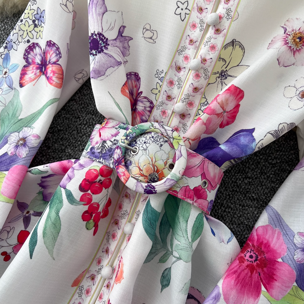 Vintage Flared Sleeve Floral Dress
