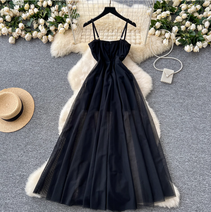 Premium Black Puffy Mesh Slip Dress