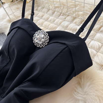 Premium Black Puffy Mesh Slip Dress