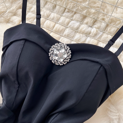 Black Mesh Slip Evening Dress