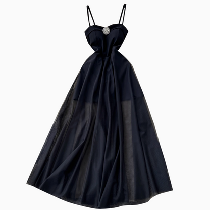 Black Mesh Slip Evening Dress