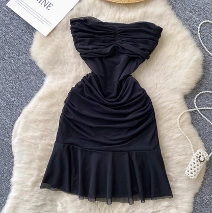 Off-shoulder Solid Color Ruffled Dress