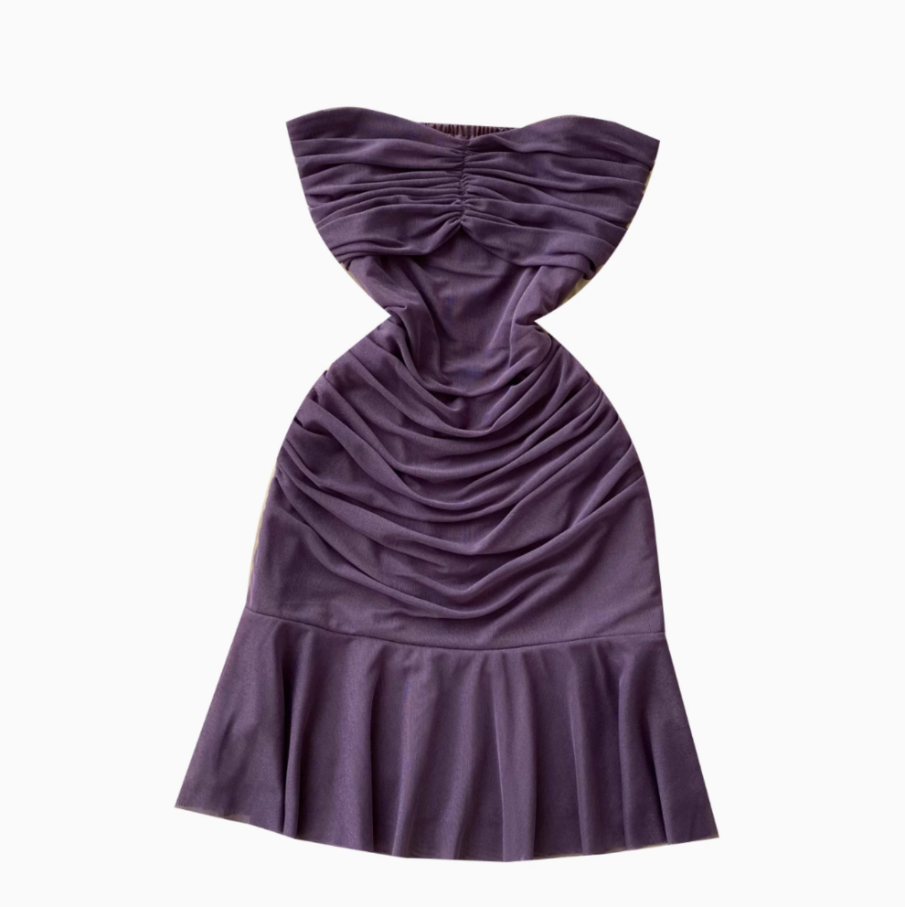 Off-shoulder Solid Color Ruffled Dress