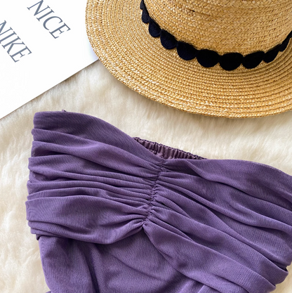Off-shoulder Solid Color Ruffled Dress