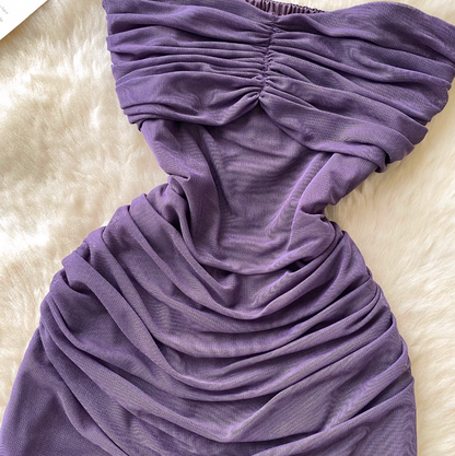 Off-shoulder Solid Color Ruffled Dress