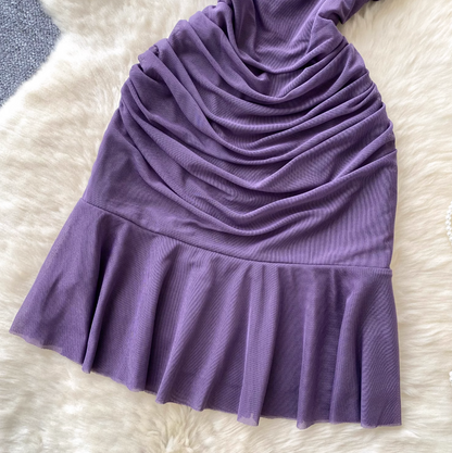 Off-shoulder Solid Color Ruffled Dress
