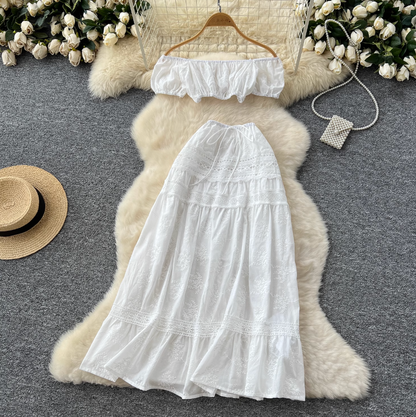 Mini Top & Embroidered Skirt White 2Pcs