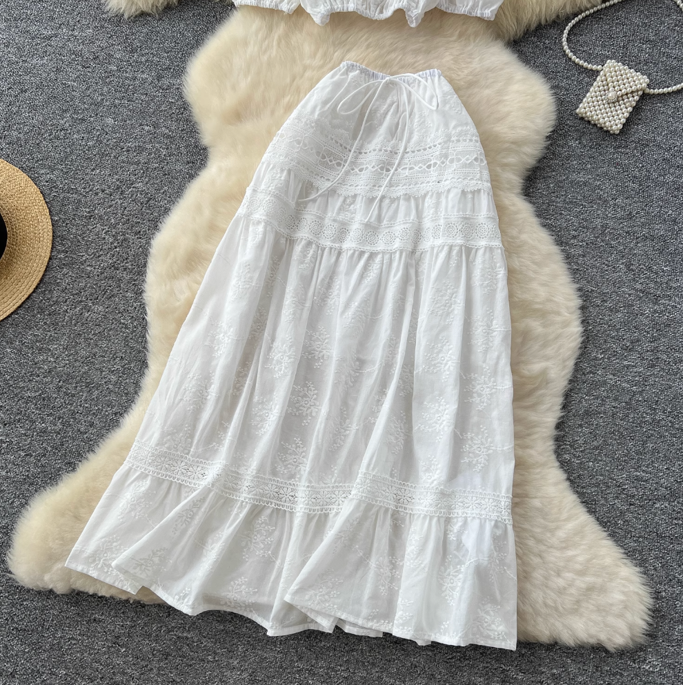 Mini Top & Embroidered Skirt White 2Pcs