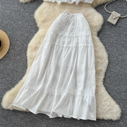 Mini Top & Embroidered Skirt White 2Pcs