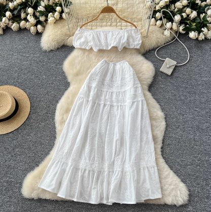 Mini Top & Embroidered Skirt White 2Pcs