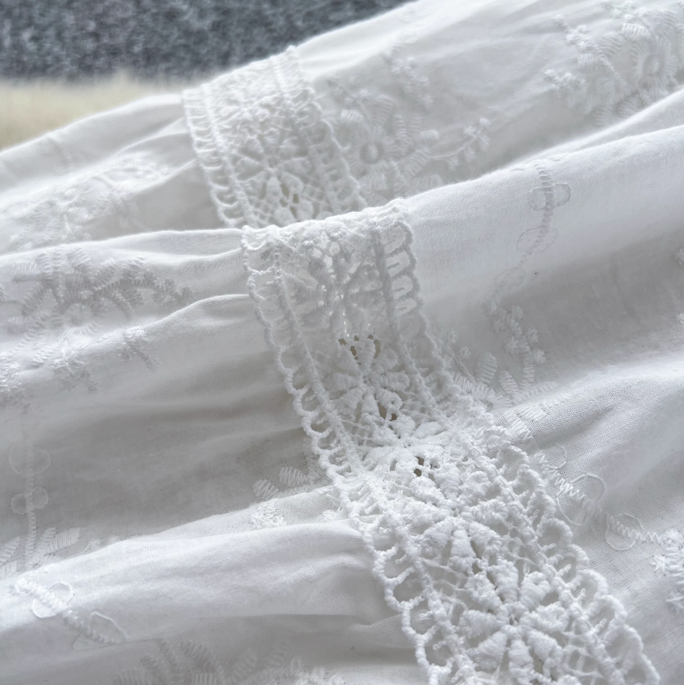 Mini Top & Embroidered Skirt White 2Pcs