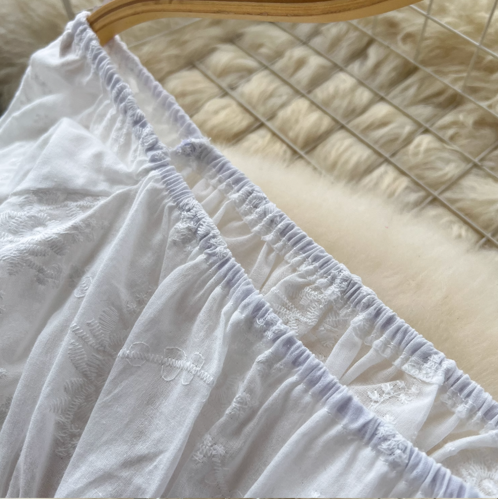 Mini Top & Embroidered Skirt White 2Pcs