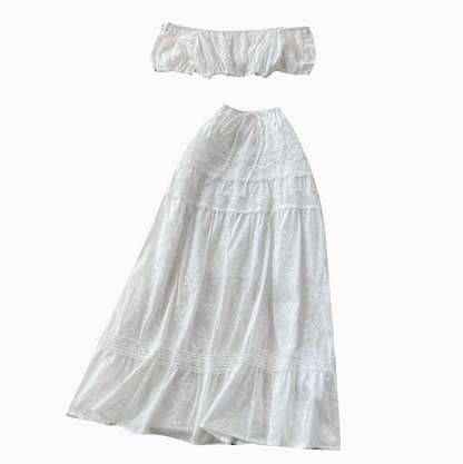 Mini Top & Embroidered Skirt White 2Pcs