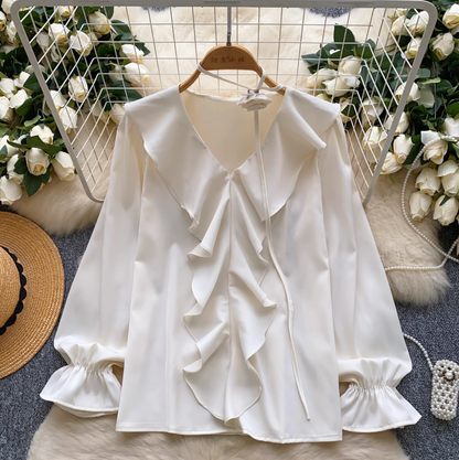 V-neck Flared Sleeve Ruffled Top