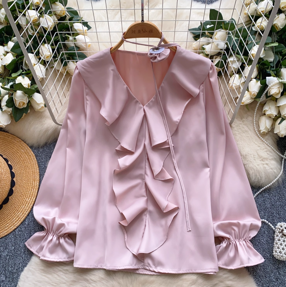 V-neck Flared Sleeve Ruffled Top
