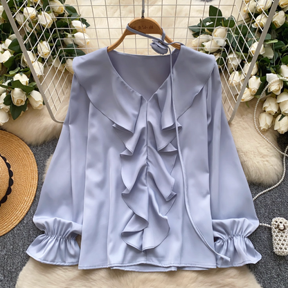 V-neck Flared Sleeve Ruffled Top