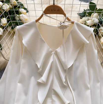 V-neck Flared Sleeve Ruffled Top