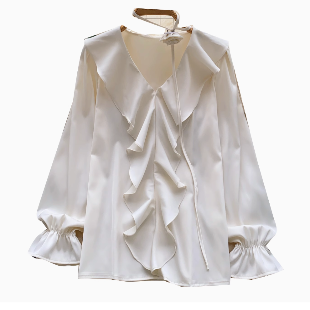 V-neck Flared Sleeve Ruffled Top