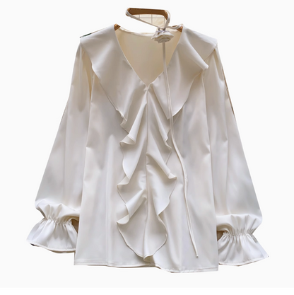 V-neck Flared Sleeve Ruffled Top
