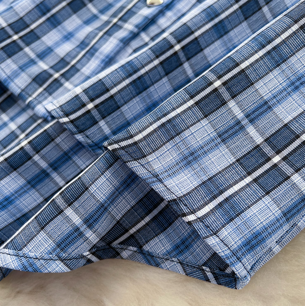 Oversized Shirt & Puffy Shorts Plaid 2Pcs