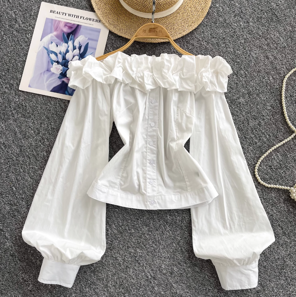 Off-shoulder Ruffled Single-breasted Shirt