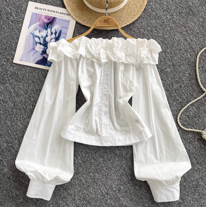 Off-shoulder Ruffled Single-breasted Shirt