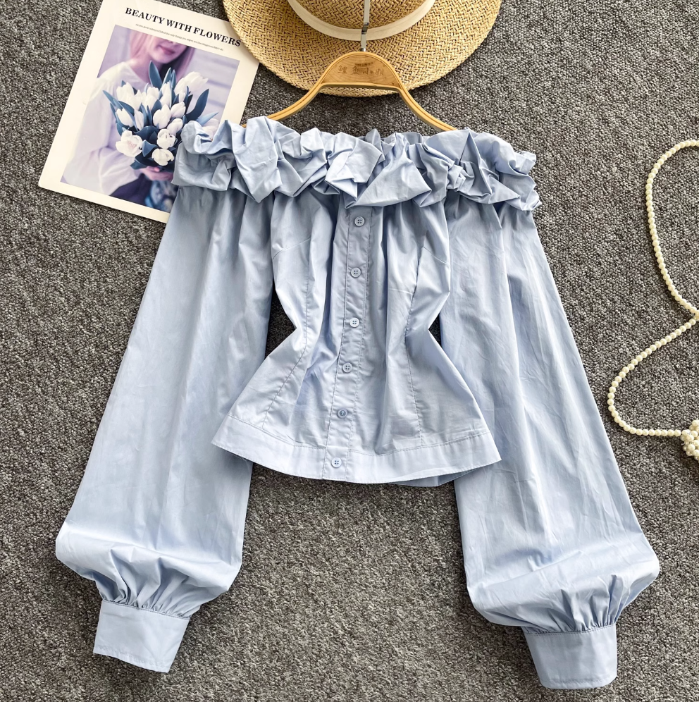 Off-shoulder Ruffled Single-breasted Shirt