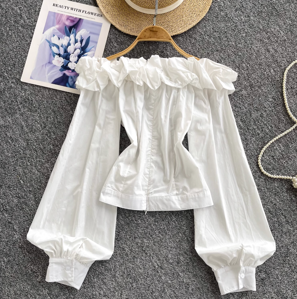 Off-shoulder Ruffled Single-breasted Shirt