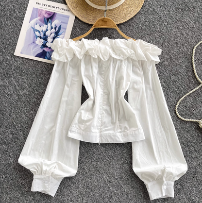 Off-shoulder Ruffled Single-breasted Shirt