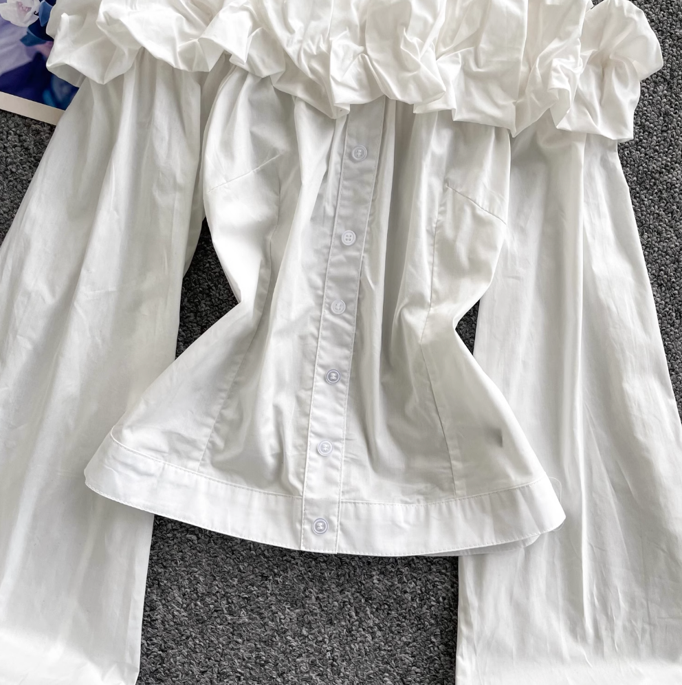 Off-shoulder Ruffled Single-breasted Shirt