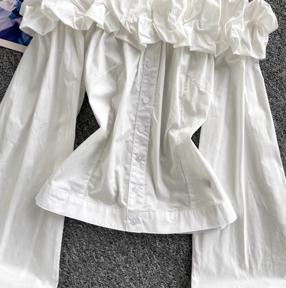 Off-shoulder Ruffled Single-breasted Shirt